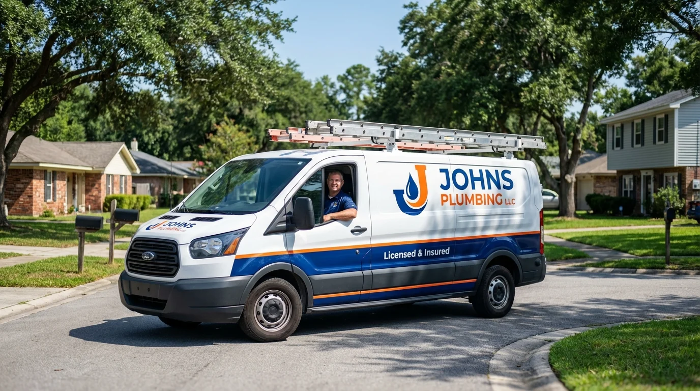 Johns Plumbing LLC service van in Russellville, AR