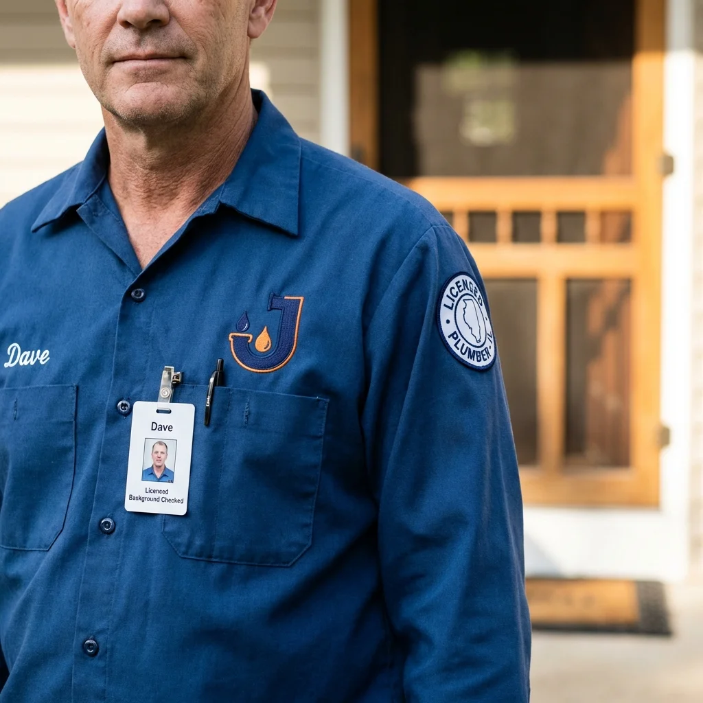 Licensed plumber showing ID badge in Russellville, AR