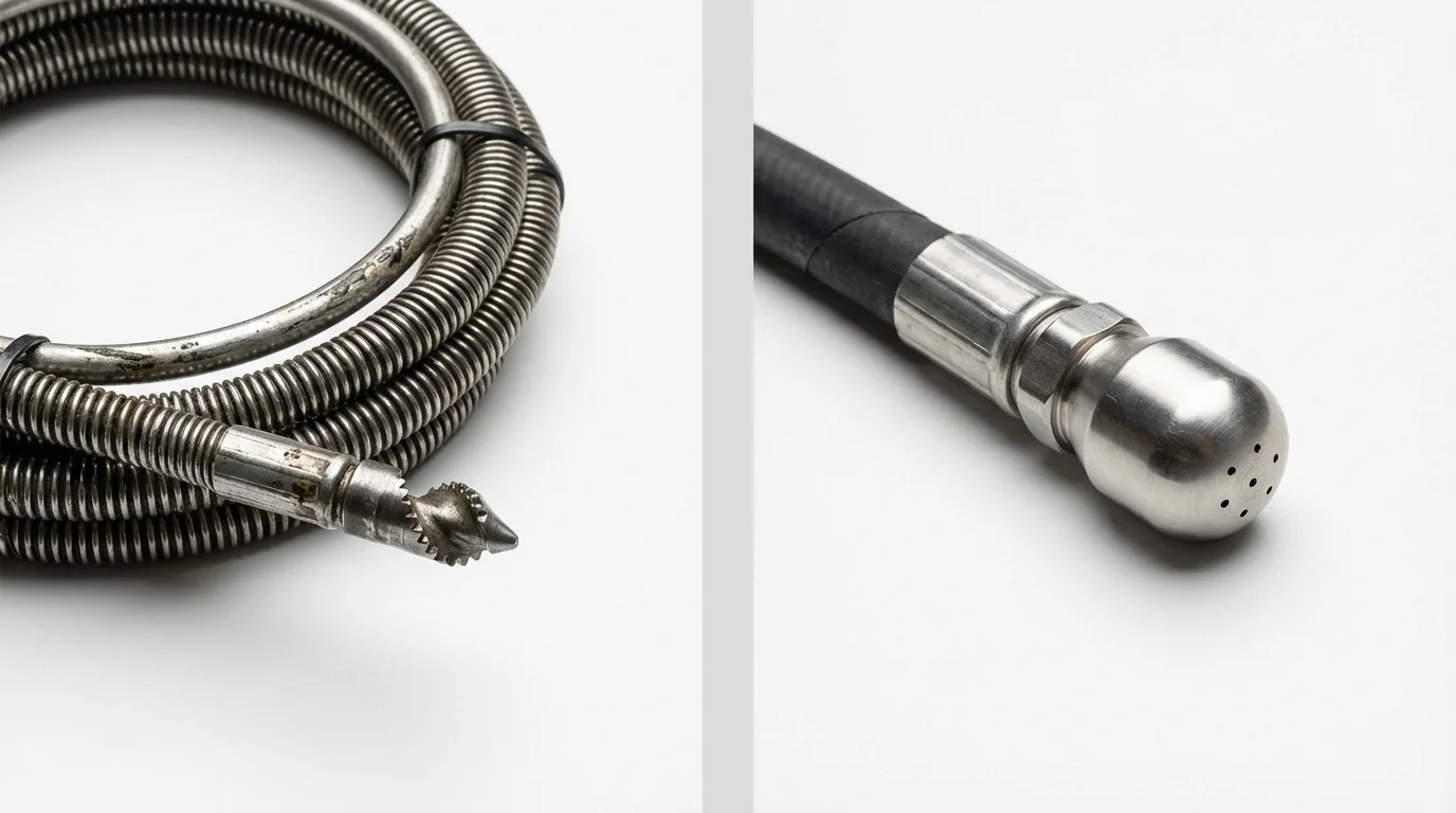 Drain snake cable and hydro jetting nozzle used for drain cleaning in Russellville, AR