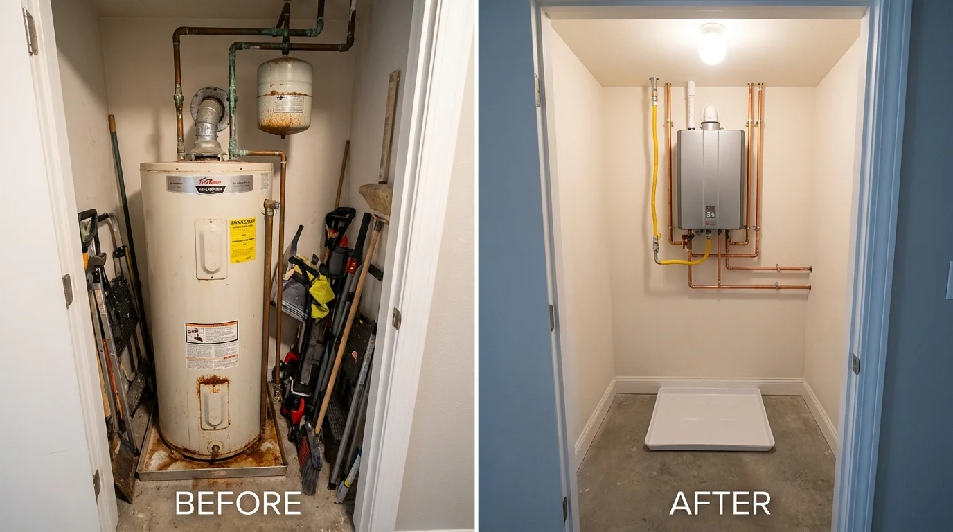 Tank water heater versus wall-mounted tankless unit comparison for Russellville, AR homeowners