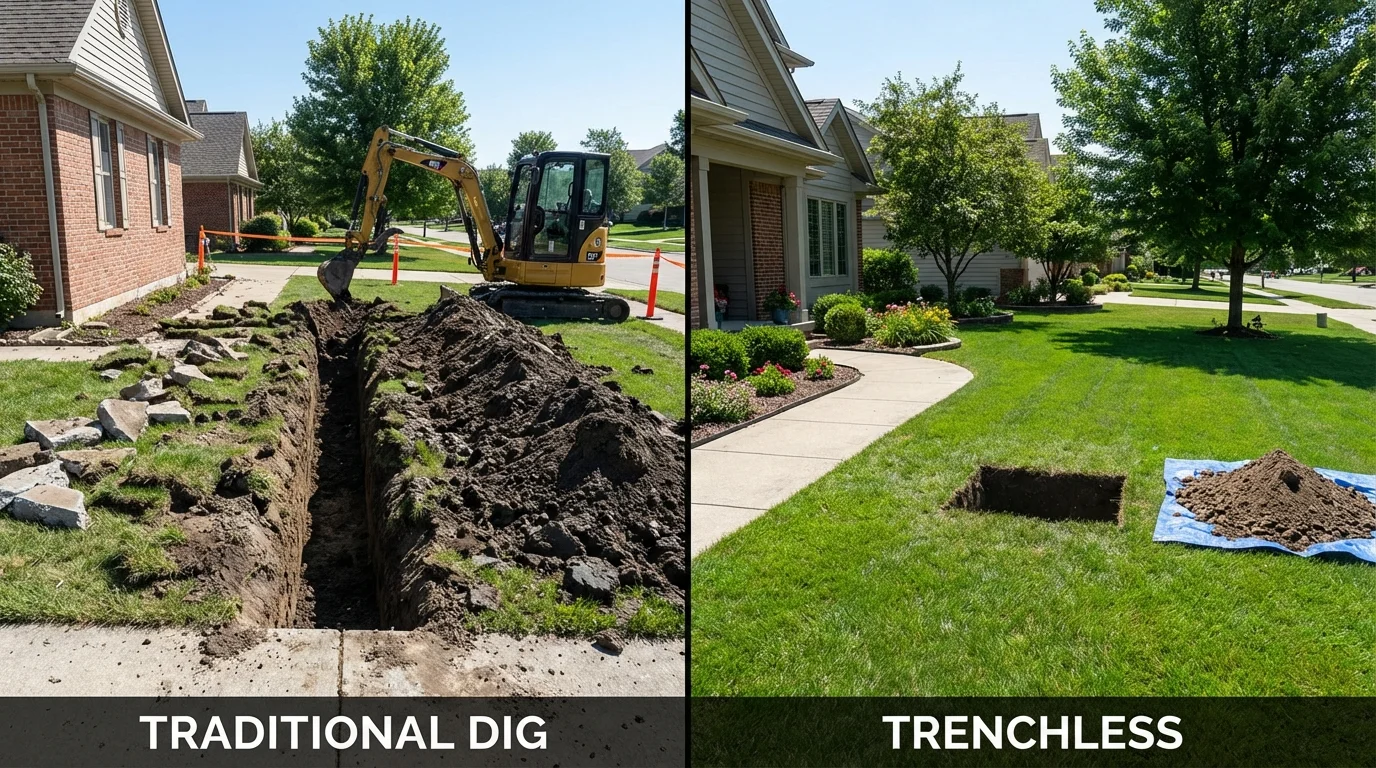 Trenchless sewer repair with minimal yard damage versus traditional excavation in Russellville, AR